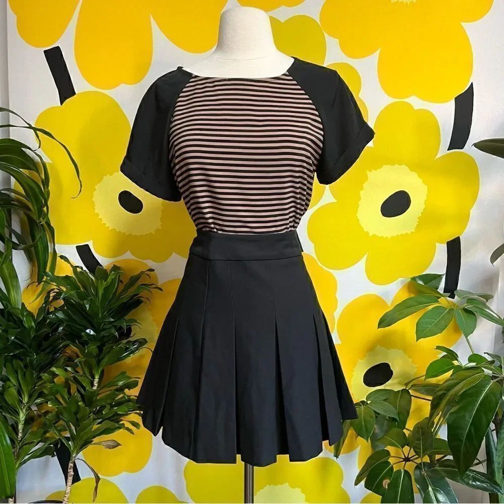 Zara Classic Chic Black and Tan Striped Colorblock Blouse